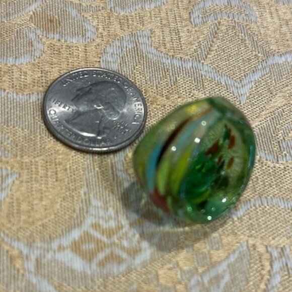 HAND BLOWN GLASS Green Multi Color Abstract Design RING - Picture 9 of 10